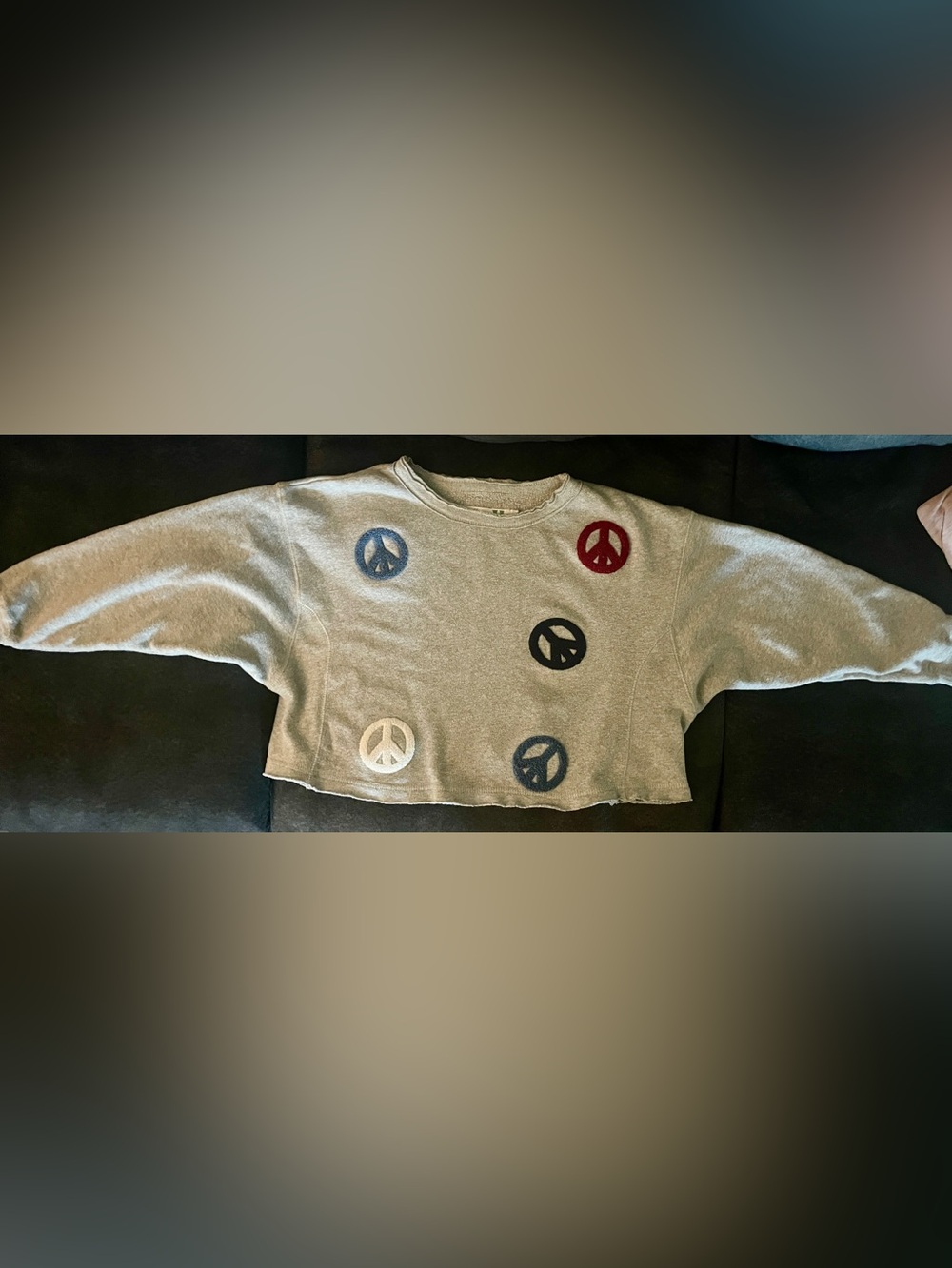 Cropped Sweatshirt with Multicolor Peace Signs